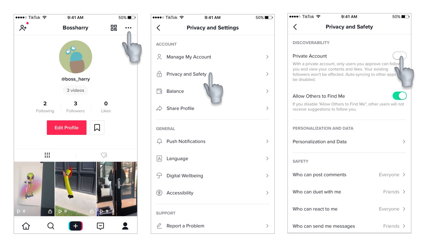 tiktok privacy settings, tiktok profile settings for kids